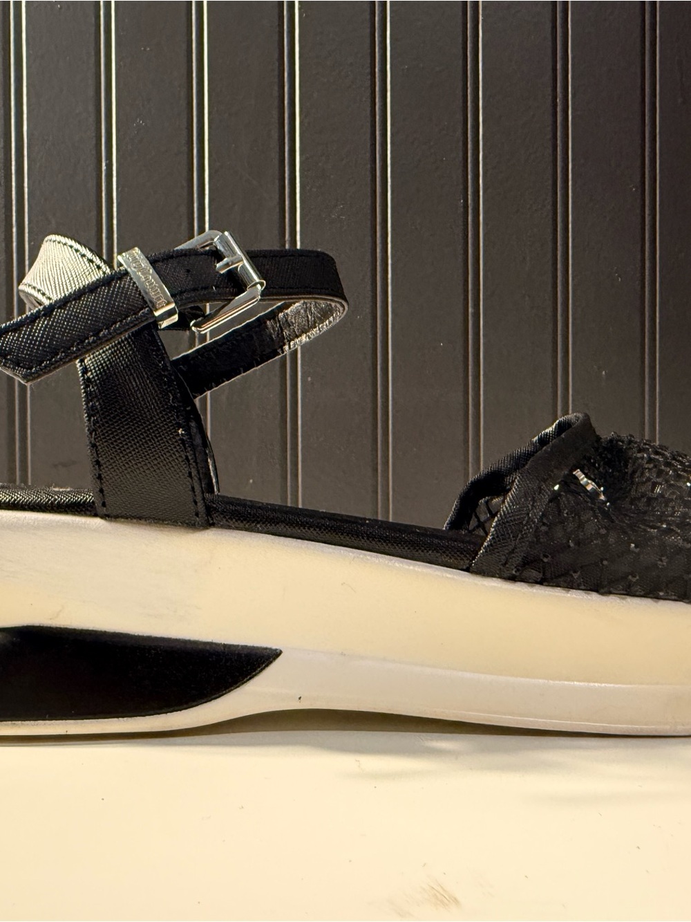 Juicy Couture Black Ankle-Strap Platform Sandals with Mesh Accent - Picture 12 of 16